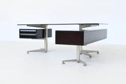 Pamono Executive Corner Desk in Mahogany and Glass from Abbondinterni, Italy, 1970s Outlet