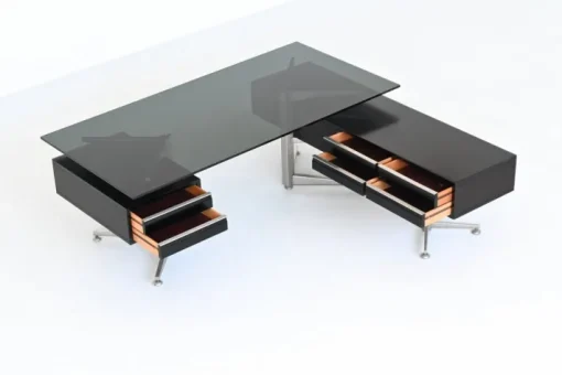 Pamono Executive Corner Desk in Mahogany and Glass from Abbondinterni, Italy, 1970s Outlet