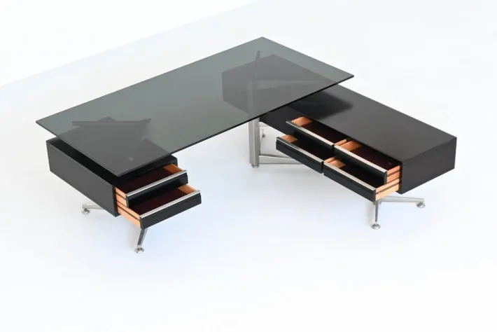 Pamono Executive Corner Desk in Mahogany and Glass from Abbondinterni, Italy, 1970s Outlet