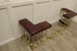 Pamono Extending Brass and Leather Club Fender, 1890s