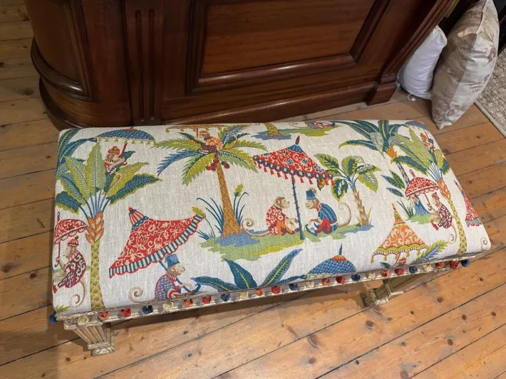 Pamono Fabric & Walnut Bench, 1930s Online
