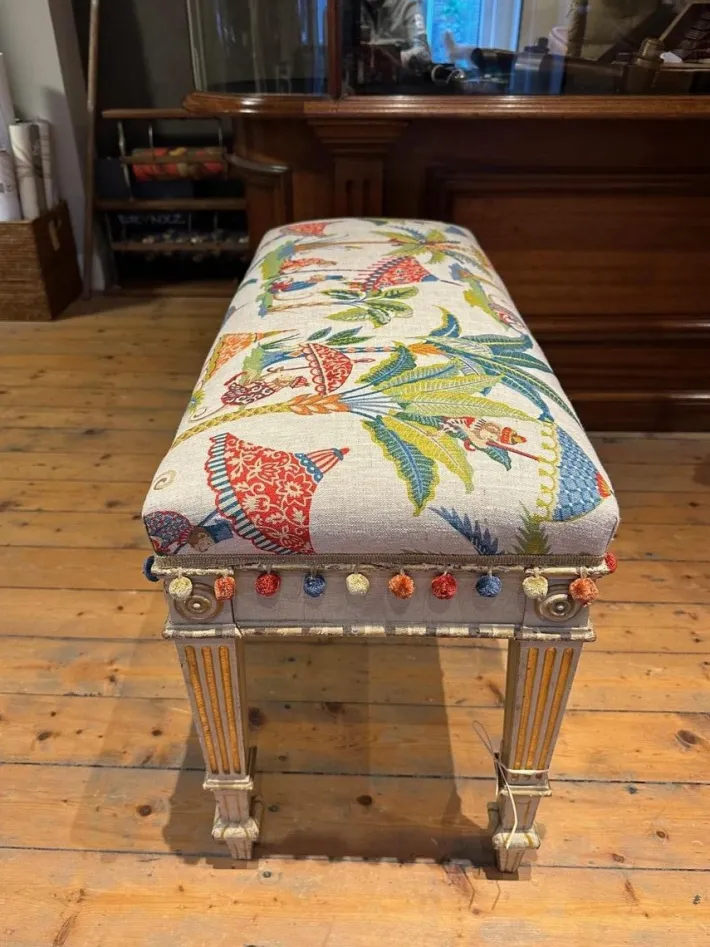 Pamono Fabric & Walnut Bench, 1930s Online