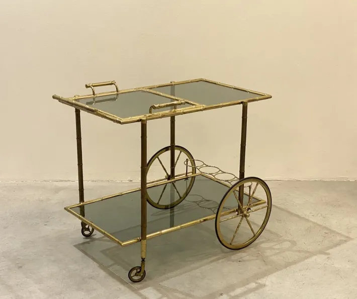 Pamono Faux Bamboo & Brass Bar Trolley from Maison Bagues, 1970s Outlet
