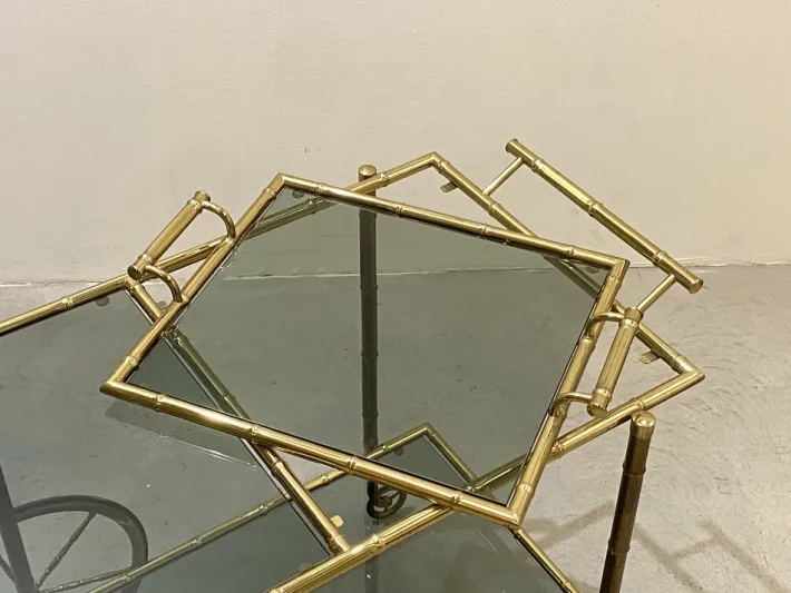 Pamono Faux Bamboo & Brass Bar Trolley from Maison Bagues, 1970s Outlet