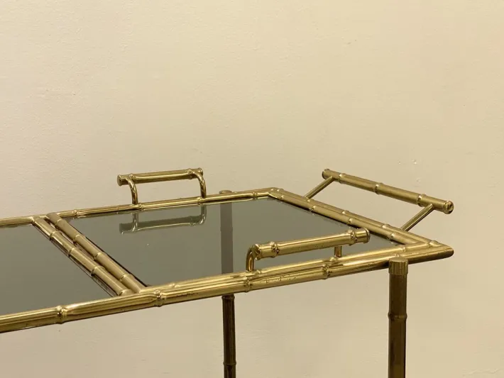 Pamono Faux Bamboo & Brass Bar Trolley from Maison Bagues, 1970s Outlet