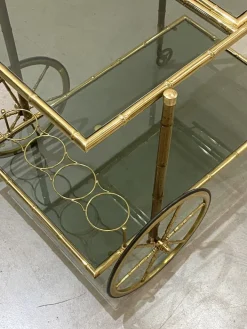 Pamono Faux Bamboo & Brass Bar Trolley from Maison Bagues, 1970s Outlet