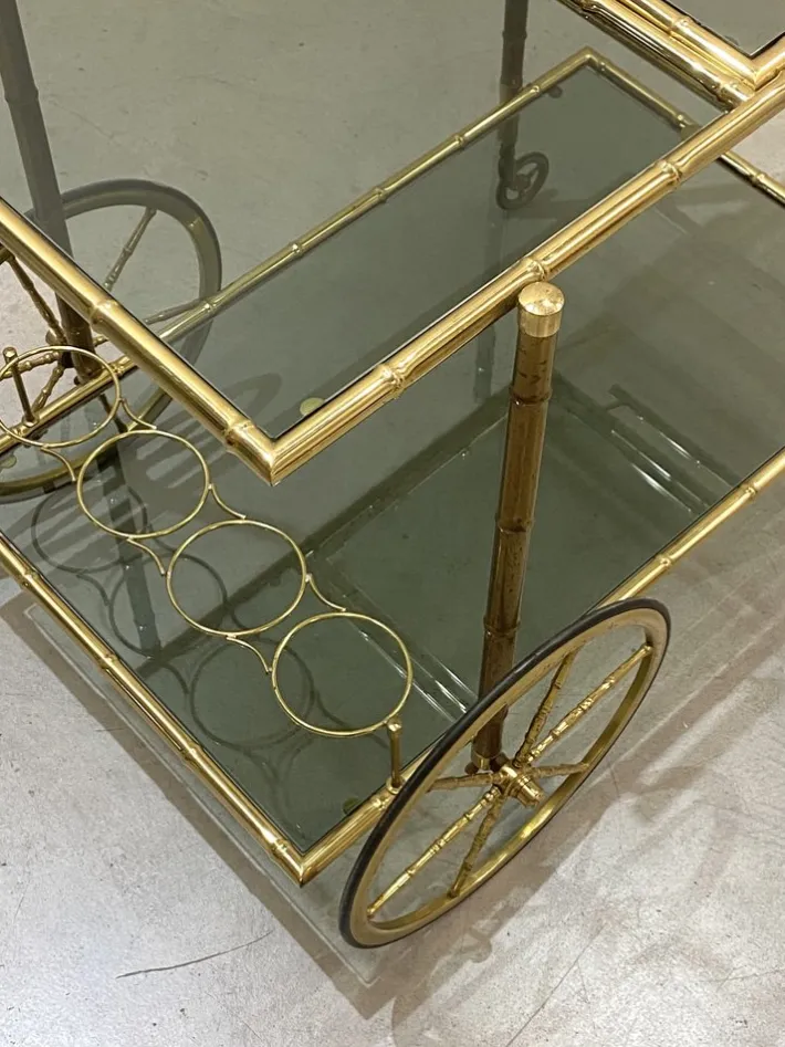 Pamono Faux Bamboo & Brass Bar Trolley from Maison Bagues, 1970s Outlet
