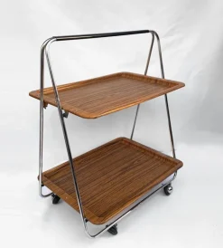 Pamono Faux Wood & Chrome Folding Bar Cart from Robex, 1970s Clearance