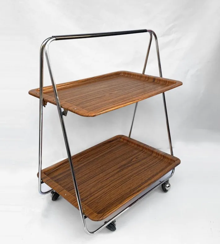 Pamono Faux Wood & Chrome Folding Bar Cart from Robex, 1970s Clearance