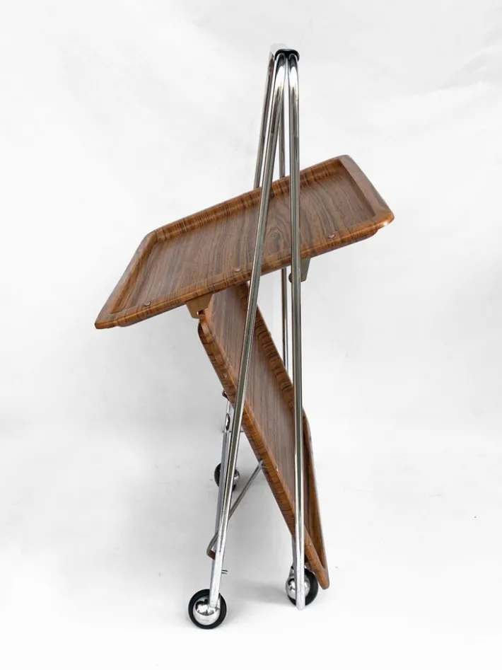 Pamono Faux Wood & Chrome Folding Bar Cart from Robex, 1970s Clearance