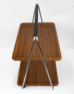 Pamono Faux Wood & Chrome Folding Bar Cart from Robex, 1970s Clearance