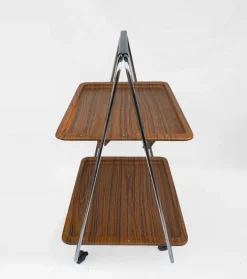 Pamono Faux Wood & Chrome Folding Bar Cart from Robex, 1970s Clearance