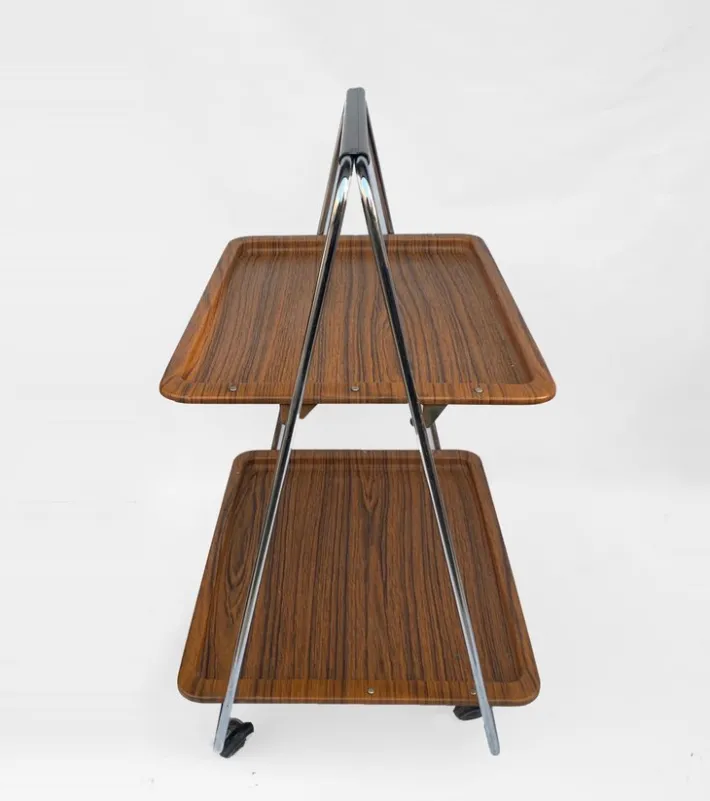 Pamono Faux Wood & Chrome Folding Bar Cart from Robex, 1970s Clearance