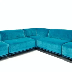 Pamono Fiandra Modular Corner Sofa in Blue Velvet by Vico Magistretti for Cassina, 1980s, Set of 5 Outlet