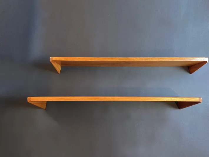 Pamono Floating Shelves in Teak attributed to Kai Kristiansen, Denmark, 1960s, Set of 2 Best