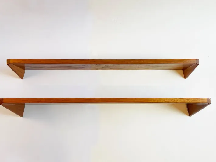 Pamono Floating Shelves in Teak attributed to Kai Kristiansen, Denmark, 1960s, Set of 2 Best