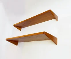Pamono Floating Shelves in Teak attributed to Kai Kristiansen, Denmark, 1960s, Set of 2 Best