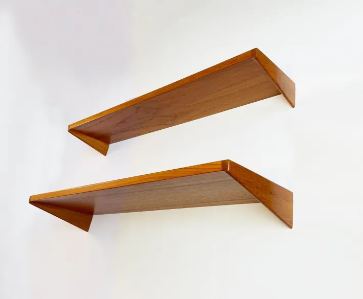 Pamono Floating Shelves in Teak attributed to Kai Kristiansen, Denmark, 1960s, Set of 2 Best