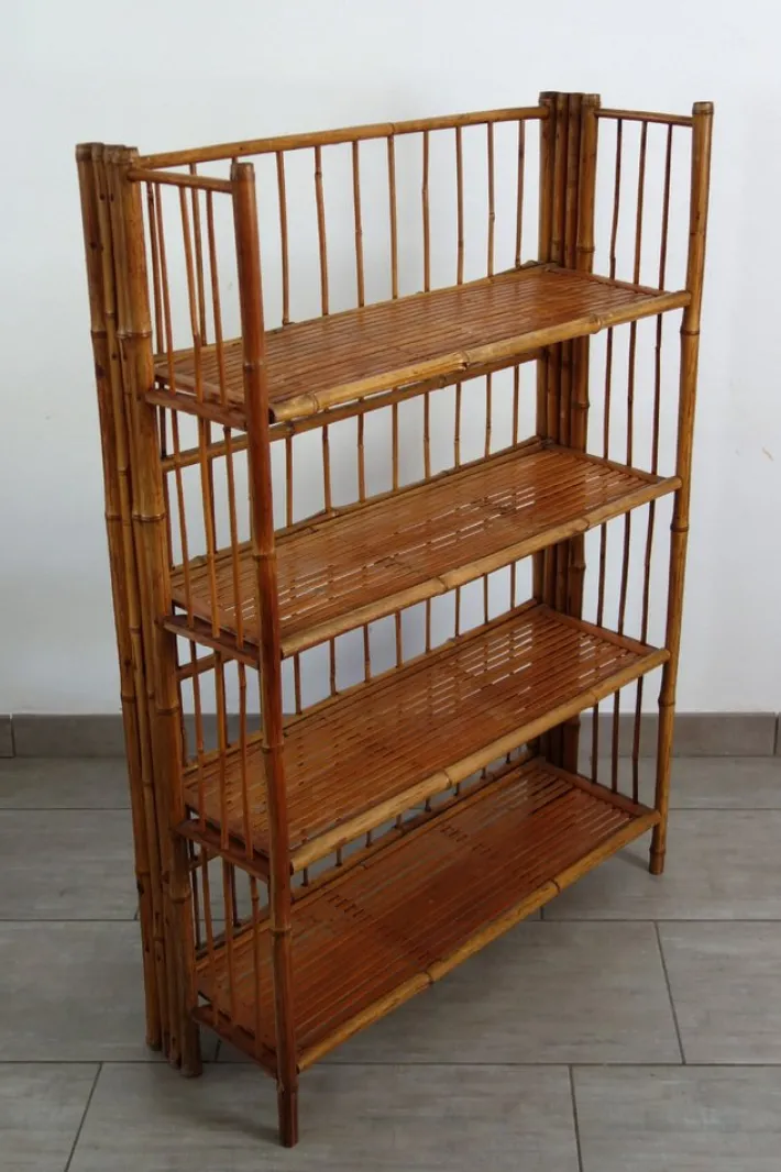 Pamono Folding Bamboo Shelf, 1950s Sale