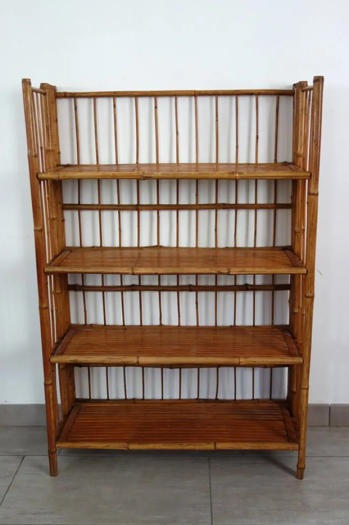 Pamono Folding Bamboo Shelf, 1950s Sale