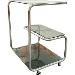 Pamono Food Trolley with Triple Shelf in Steel, 1970 Best