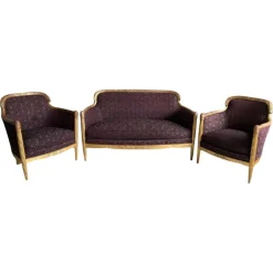 Pamono French Art Deco Living Room Set in Carved Wood by Paul Follot, 1920s, Set of 3