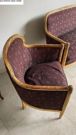 Pamono French Art Deco Living Room Set in Carved Wood by Paul Follot, 1920s, Set of 3