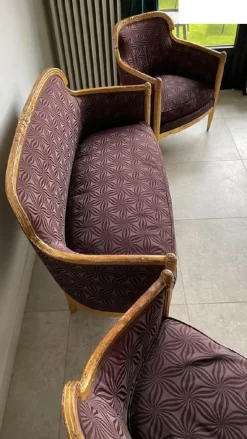 Pamono French Art Deco Living Room Set in Carved Wood by Paul Follot, 1920s, Set of 3