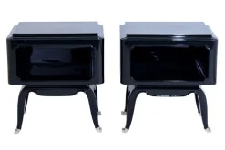 Pamono French Art Deco Open Nightstands in Black Piano Lacquer, 1930s-1940s, Set of 2 Outlet
