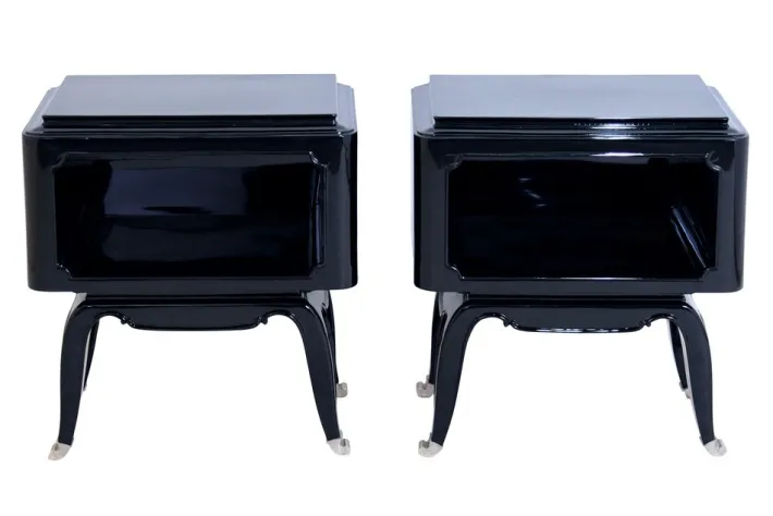Pamono French Art Deco Open Nightstands in Black Piano Lacquer, 1930s-1940s, Set of 2 Outlet