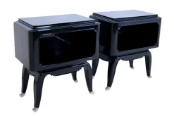 Pamono French Art Deco Open Nightstands in Black Piano Lacquer, 1930s-1940s, Set of 2 Outlet