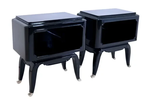Pamono French Art Deco Open Nightstands in Black Piano Lacquer, 1930s-1940s, Set of 2 Outlet