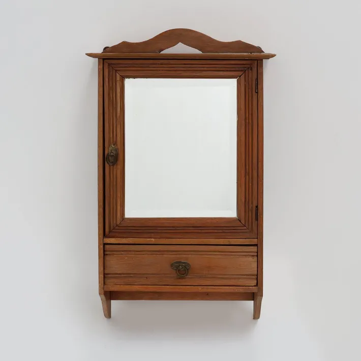 Pamono French Art Deco Shaving Cabinet in Carved Wood with Beveled Mirror, 1920s Outlet