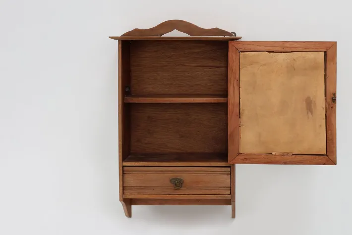 Pamono French Art Deco Shaving Cabinet in Carved Wood with Beveled Mirror, 1920s Outlet