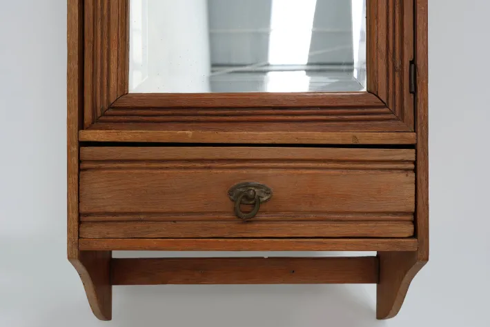 Pamono French Art Deco Shaving Cabinet in Carved Wood with Beveled Mirror, 1920s Outlet