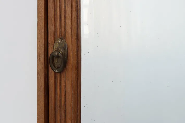 Pamono French Art Deco Shaving Cabinet in Carved Wood with Beveled Mirror, 1920s Outlet