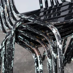 Pamono French Artprog Sky Black Metal Stacking Outdoor Chair attributed to Tolix, 1950s