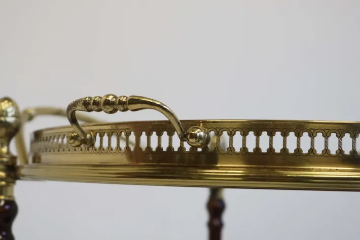 Pamono French Bar Cart / Trolley in Brass, Glass & Wood by Maison Jansen for Maison Jansen, 1950 New