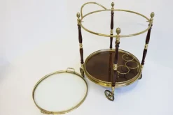 Pamono French Bar Cart / Trolley in Brass, Glass & Wood by Maison Jansen for Maison Jansen, 1950 New