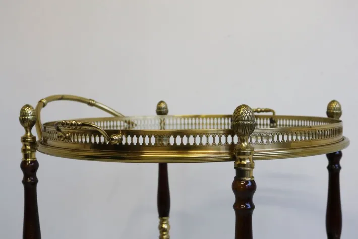 Pamono French Bar Cart / Trolley in Brass, Glass & Wood by Maison Jansen for Maison Jansen, 1950 New