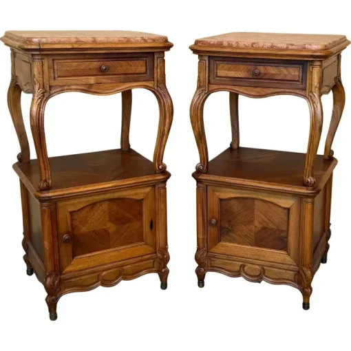 Pamono French Bedside Tables with Cabriole Legs, 1950s, Set of 2