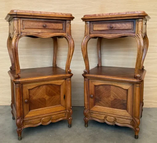Pamono French Bedside Tables with Cabriole Legs, 1950s, Set of 2