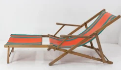 Pamono French Beech & Fabric Folding Deck Chair