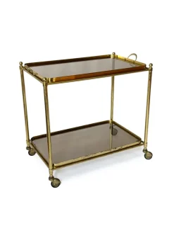 Pamono French Brass and Smoked Glass Bar Cart, 1960s Best