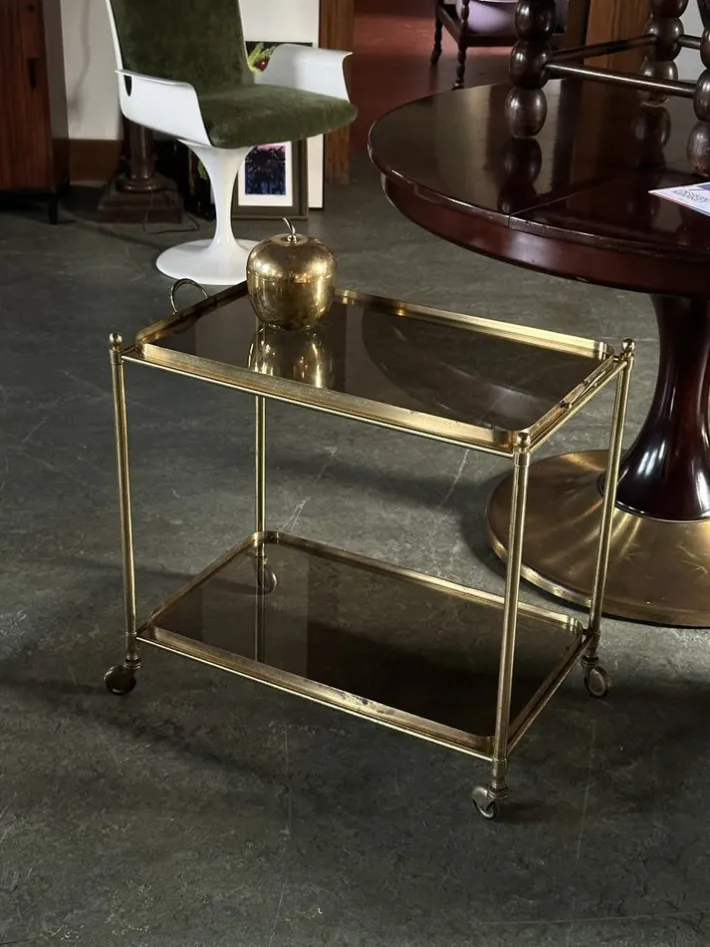 Pamono French Brass and Smoked Glass Bar Cart, 1960s Best