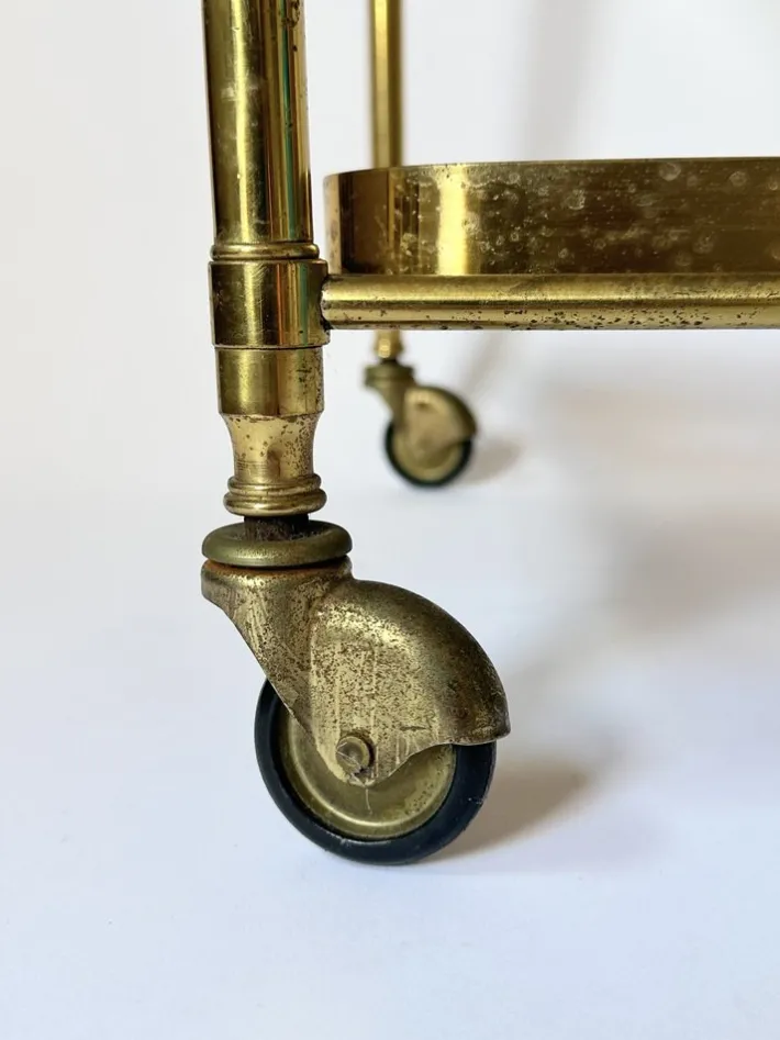 Pamono French Brass and Smoked Glass Bar Cart, 1960s Best