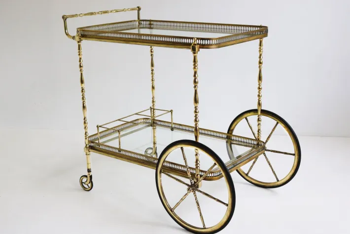 Pamono French Brass Bar Cart from Maison Baguès, 1950s New