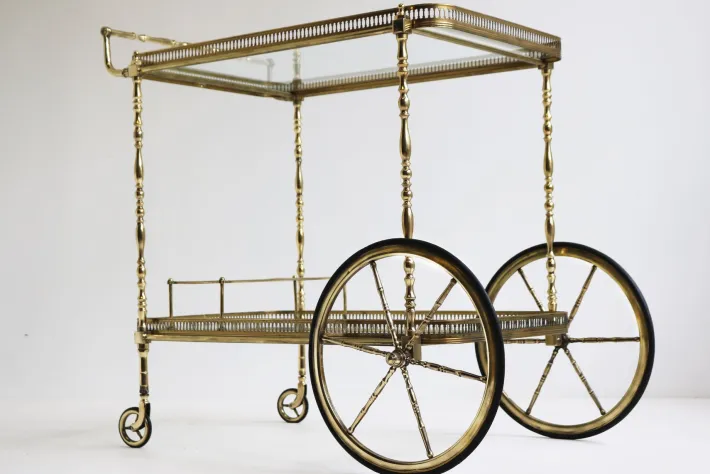 Pamono French Brass Bar Cart from Maison Baguès, 1950s New