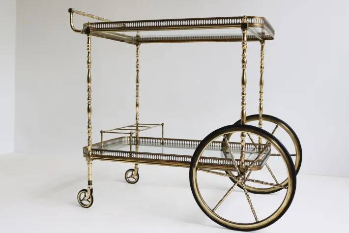 Pamono French Brass Bar Cart from Maison Baguès, 1950s New