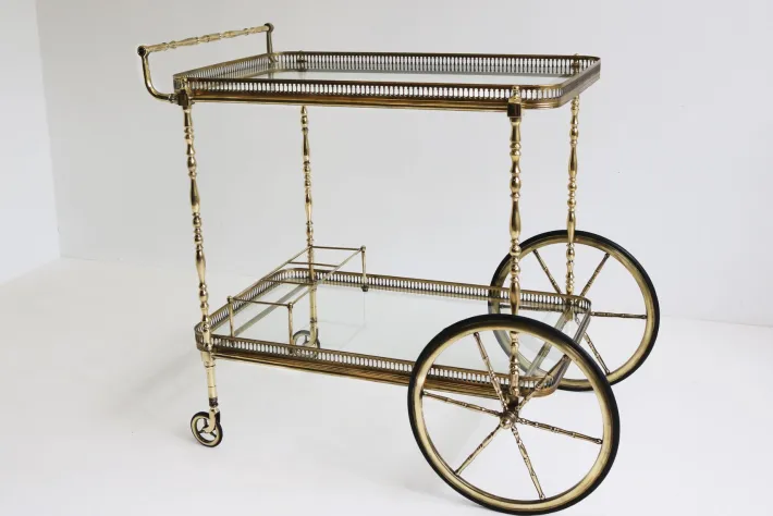 Pamono French Brass Bar Cart from Maison Baguès, 1950s New